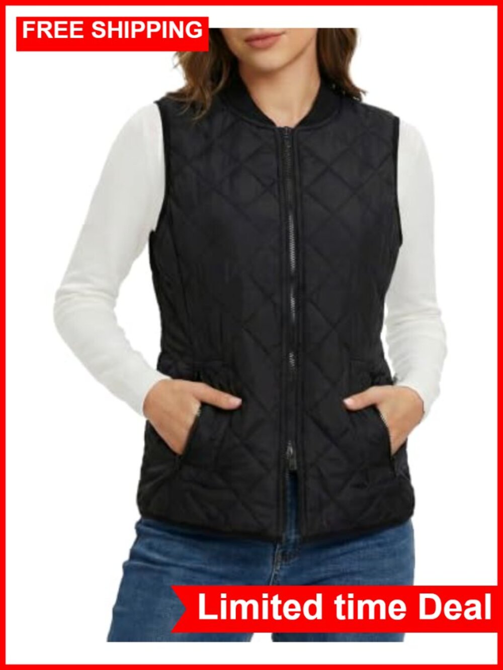 Womens Lightweight Quilted Padded Vest Zip Sleeveless Gilet